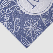  Blauw en Witte Floral Monogrammen Tissuepapier (Detail)