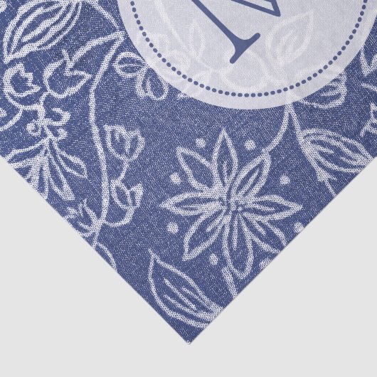  Blauw en Witte Floral Monogrammen Tissuepapier (Detail)