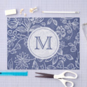  Blauw en Witte Floral Monogrammen Tissuepapier (Craft)