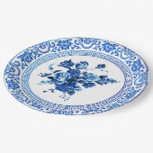 blauw en witte Floral Papieren Bordje (Gekanteld)