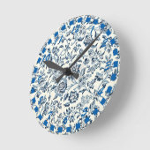  blauw en witte Floral Ronde Klok (Hoek)