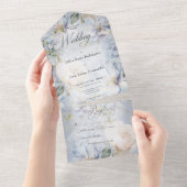 Blauw- en witte Floral Rustic Romantic No Dinner All In One Uitnodiging (Afscheurbaar)