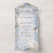 Blauw- en witte Floral Rustic Romantic No Dinner All In One Uitnodiging (Binnen)