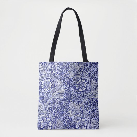 blauw en witte Floral Tote Bag (Voorkant)