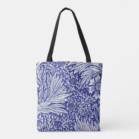 blauw en witte Floral Tote Bag (Achterkant)