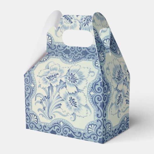Blauw- en witte Floral Victoriaans Majolica Antiek Bedankdoosjes (Voorkant Zijde)