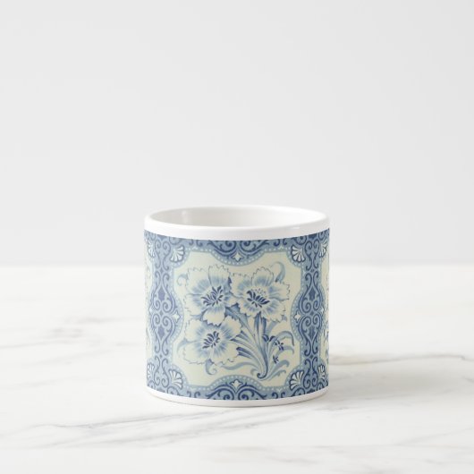 Blauw- en witte Floral Victoriaans Majolica Antiek Espresso Kop (Voorkant)