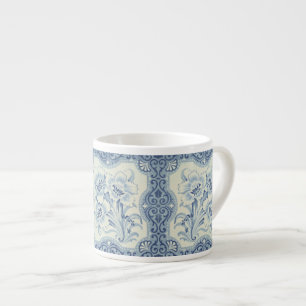 Blauw- en witte Floral Victoriaans Majolica Antiek Espresso Kop