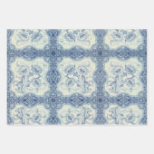 Blauw- en witte Floral Victoriaans Majolica Antiek Inpakpapier Vel (Voorkant 3)