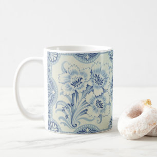 Blauw- en witte Floral Victoriaans Majolica Antiek Koffiemok