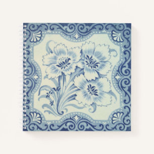 Blauw- en witte Floral Victoriaans Majolica Antiek Notitieboek