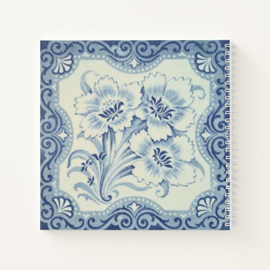 Blauw- en witte Floral Victoriaans Majolica Antiek Notitieboek (Achterkant)