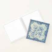Blauw- en witte Floral Victoriaans Majolica Antiek Notitieboek (Binnen)