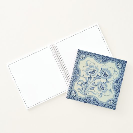 Blauw- en witte Floral Victoriaans Majolica Antiek Notitieboek (Binnen)
