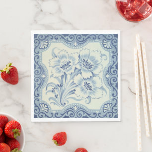 Blauw- en witte Floral Victoriaans Majolica Antiek Servet