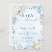 Blauw en witte Floral Winter Baby shower Snowflake Kaart (Voorkant)