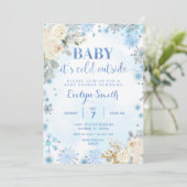 Blauw en witte Floral Winter Baby shower Snowflake Kaart (Staand voorkant)
