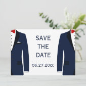 Blauw en witte gay trouwkaart Save The Date (Staand voorkant)