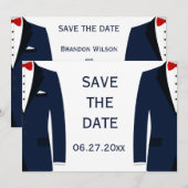 Blauw en witte gay trouwkaart Save The Date (Voorkant / Achterkant)
