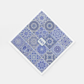 blauw en witte gekleurde Tegels met Initialen Servet (Hoek)