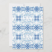 Blauw en Witte Geometrische Bloemmotief Chinoiseri Kaart (Achterkant)