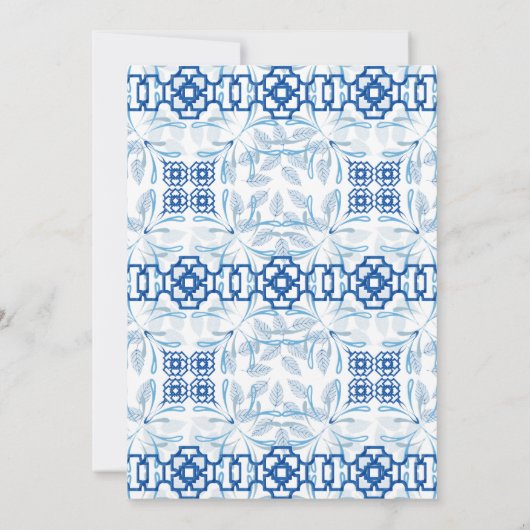 Blauw en Witte Geometrische Bloemmotief Chinoiseri Kaart (Achterkant)