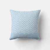 Blauw En Witte Golvende Chevron Zigzag En Naam Kussen (Achterkant)