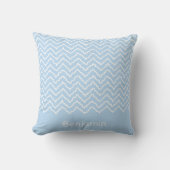 Blauw En Witte Golvende Chevron Zigzag En Naam Kussen (Voorkant)