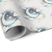 Blauw en Witte Halve Maan Hemelse Boho Moderne Cadeaupapier (Rol Hoek)