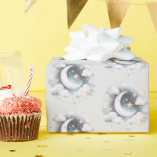 Blauw en Witte Halve Maan Hemelse Boho Moderne Cadeaupapier
