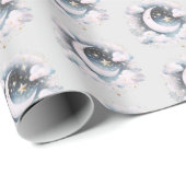 Blauw en Witte Halve Maan Hemelse Boho Moderne Cadeaupapier (Rol Hoek)