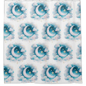 Blauw en Witte Halve Maan Hemelse Boho Moderne Douchegordijn (Voorkant)