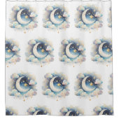 Blauw en Witte Halve Maan Hemelse Boho Moderne Douchegordijn (Voorkant)