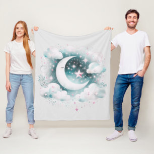 Blauw en Witte Halve Maan Hemelse Boho Moderne Fleece Deken