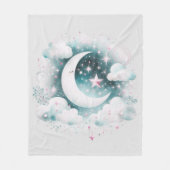 Blauw en Witte Halve Maan Hemelse Boho Moderne Fleece Deken (Voorkant)