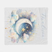 Blauw en Witte Halve Maan Hemelse Boho Moderne Fleece Deken (Voorkant (Horizontaal))