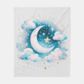 Blauw en Witte Halve Maan Hemelse Boho Moderne Fleece Deken (Voorkant)