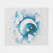 Blauw en Witte Halve Maan Hemelse Boho Moderne Fleece Deken (Voorkant (Horizontaal))