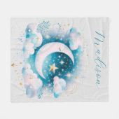 Blauw en Witte Halve Maan Hemelse Boho Moderne Fleece Deken (Voorkant (Horizontaal))
