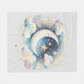 Blauw en Witte Halve Maan Hemelse Boho Moderne Fleece Deken (Voorkant (Horizontaal))