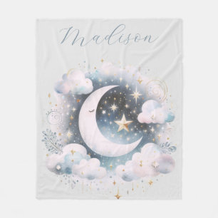 Blauw en Witte Halve Maan Hemelse Boho Moderne Fleece Deken