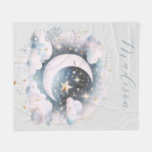 Blauw en Witte Halve Maan Hemelse Boho Moderne Fleece Deken (Voorkant (Horizontaal))