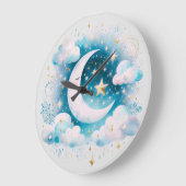 Blauw en Witte Halve Maan Hemelse Boho Moderne Grote Klok (Hoek)