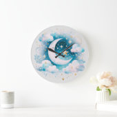 Blauw en Witte Halve Maan Hemelse Boho Moderne Grote Klok (Huis)