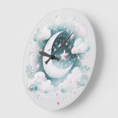 Blauw en Witte Halve Maan Hemelse Boho Moderne Grote Klok (Hoek)