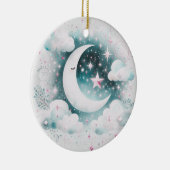 Blauw en Witte Halve Maan Hemelse Boho Moderne Keramisch Ornament (Rechts)