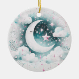 Blauw en Witte Halve Maan Hemelse Boho Moderne Keramisch Ornament