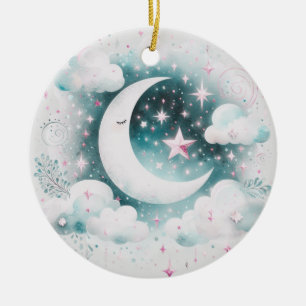 Blauw en Witte Halve Maan Hemelse Boho Moderne Keramisch Ornament