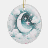 Blauw en Witte Halve Maan Hemelse Boho Moderne Keramisch Ornament (Links)