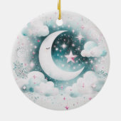 Blauw en Witte Halve Maan Hemelse Boho Moderne Keramisch Ornament (Achterkant)